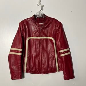 Vintage Wilsons Maxima Leather Red Cream Moto Cafe Racer Jacket Womens Size XL
